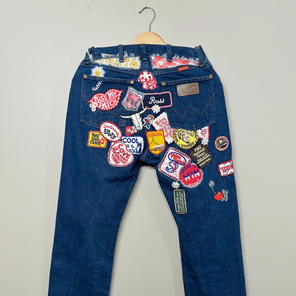 Women’s Wrangler Cowboy Cut Slim Fit Jeans Patches Vintage Size 2 Handmade